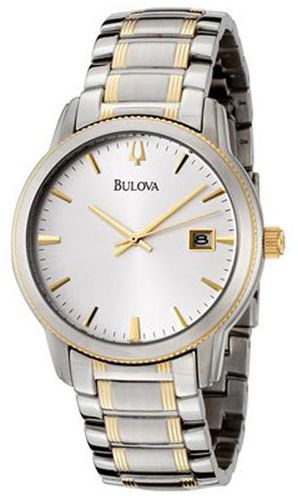 B107 Men's Two Tone Gold Plated Silver Dial Watch - Bulova - Modalova