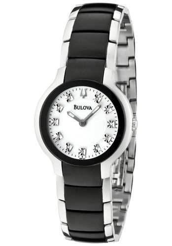 P127 Women's Diamond White MOP Dial Two Tone Black IP Steel Watch - Bulova - Modalova