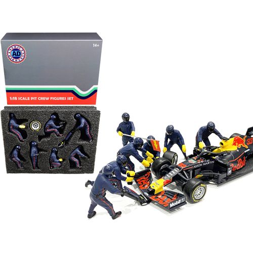 Figurine Set - Formula One F1 Pit Crew 7 Team Blue for 1/18 Scale - American Diorama - Modalova