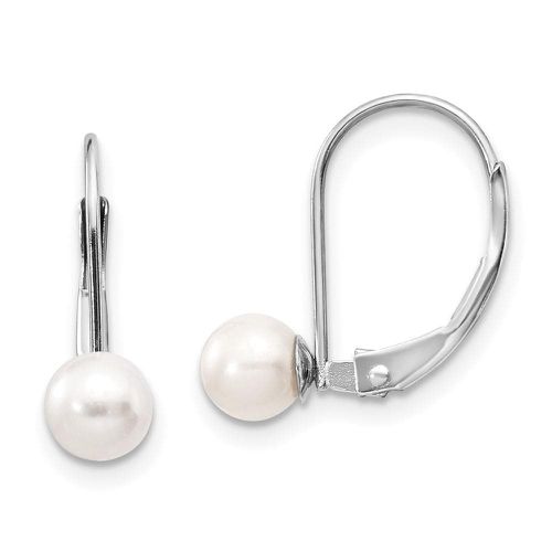K White Gold 5-6mm Round Freshwater Cultured Pearl Leverback Earrings - Jewelry - Modalova