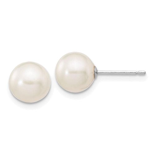 K White Gold 7-8mm White Round FW Cultured Pearl Stud Post Earrings - Jewelry - Modalova