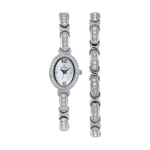X109 Women's Quartz Stainless Steel Bracelet Crystal Watch and Bracelet Set - Bulova - Modalova