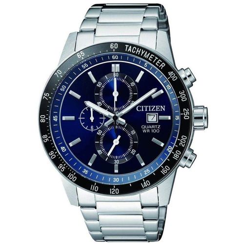 Men's Quartz Watch - Chronograph Black Bezel Blue Dial Bracelet / AN3600-59L - Citizen - Modalova