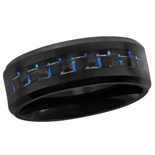 Men's Ring - Black Stainless Steel and Blue Carbon Fiber, Size 9 / SW-2096-9 - Blackjack - Modalova