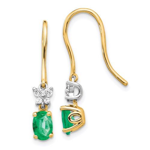 K 1/8ct Diamond & Emerald Shepherd Hook Earrings - Jewelry - Modalova