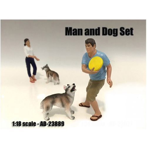 Figure Set - Man and Dog Polyresin For 1:18 Scale Models, 2 Piece - American Diorama - Modalova
