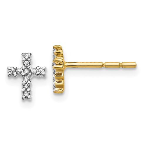 K Yellow Gold & Top Surface Rhodium-plated Diamond Cross Post Earrings - Jewelry - Modalova