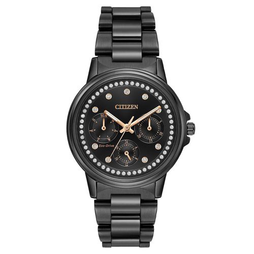 FD2047-58E Women's Silhouette Crystal Eco-Drive Black Dial Black IP Steel Bracelet Watch - Citizen - Modalova