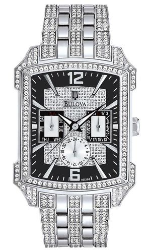 C108 Men's Crystal Striking Stainless Steel Black Dial Watch - Bulova - Modalova