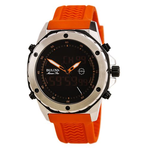 C118 Men's Marine Star Alarm Chronograph Black Ana-Digi Dial Orange Strap Watch - Bulova - Modalova