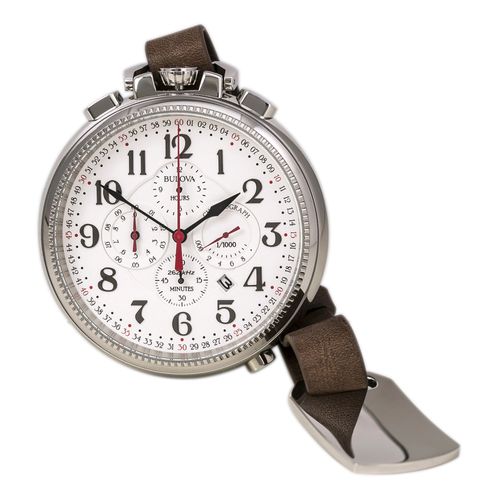 B249 Men's UHF White Dial Brown Leather Strap Chronograph Pocket Watch - Bulova - Modalova