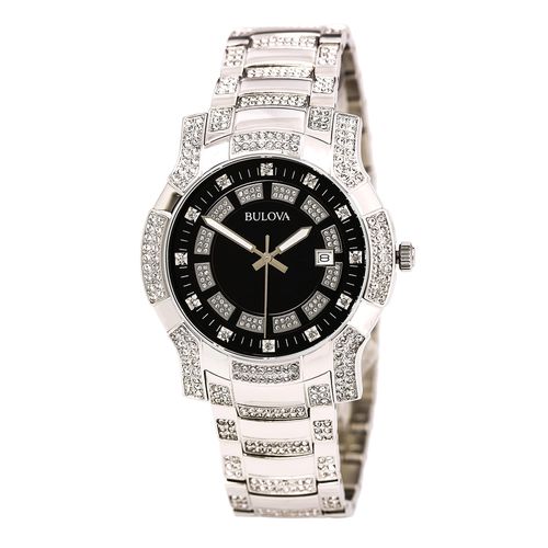 B176 Men's Crystal Black Dial Stainless Steel Bracelet Watch - Bulova - Modalova