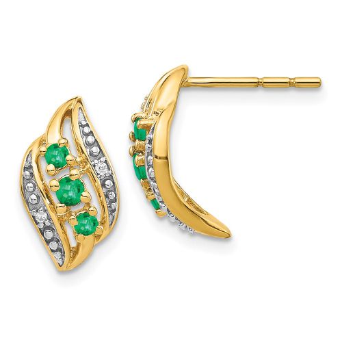 K Gold w/ Emerald & Diamond Polished Post Earrings - Jewelry - Modalova