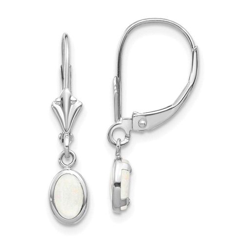 K White Gold 6x4 Oval Bezel October/Opal Leverback Earrings - Jewelry - Modalova