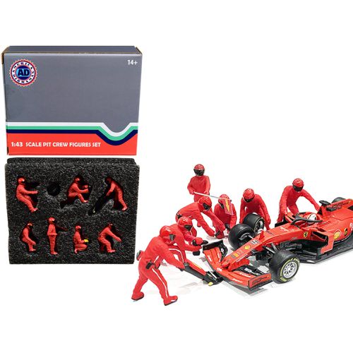 Figurine Set - Formula One F1 Pit Crew 7 Team Red for 1/43 Scale - American Diorama - Modalova