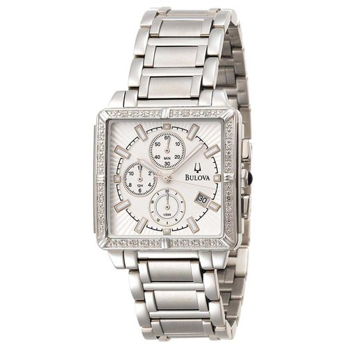 E104 Men's Diamond White Dial Stainless Steel Bracelet Chronograph Watch - Bulova - Modalova