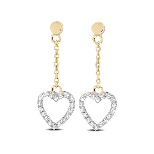 K Yellow Gold 1/10 Ct.Tw.Diamond Heart Dangler Earrings - Star Significance - Modalova