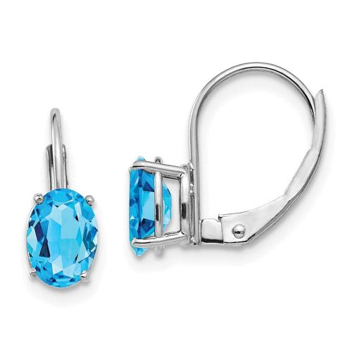 K White Gold 7x5mm Oval Blue Topaz Leverback Earrings - Jewelry - Modalova