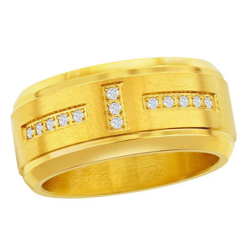 Men's Ring - Stainless Steel Polished Gold Tone White CZ, Size 9 / SW-2108-9 - Blackjack - Modalova
