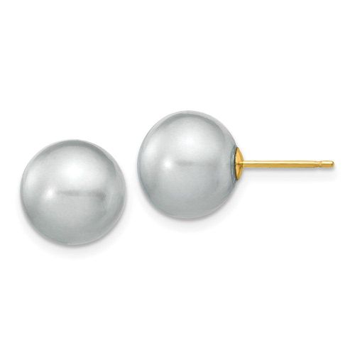 K 10-11mm Grey Round Freshwater Cultured Pearl Stud Post Earrings - Jewelry - Modalova