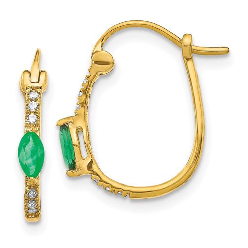 K 1/20ct Diamond & Emerald Hinged Hoop Earrings - Jewelry - Modalova