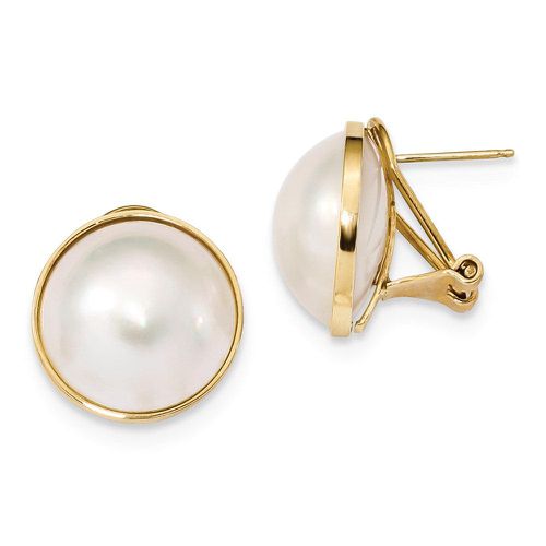 K 14-15mm White Mabe Saltwater Cultured Pearl Omega Back Earrings - Jewelry - Modalova