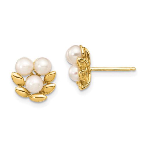 K 3-4mm White Button Freshwater Cultured Pearl Post Earrings - Jewelry - Modalova