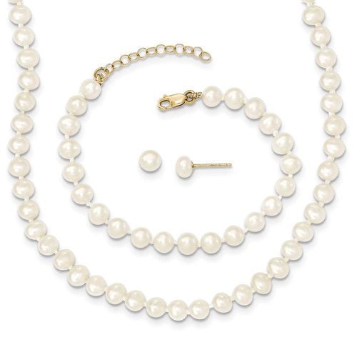 K 4-5mm FW Cultured Pearl 5 w/1 ext Bracelet 14 w/1 ext Neck Earring Set - Jewelry - Modalova