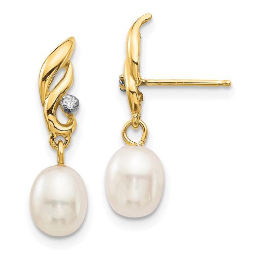 K 5-6mm White Rice FW Cultured Pearl .02ct Diamond Dangle Earrings - Jewelry - Modalova
