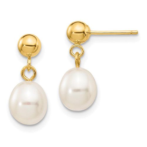 K 6-7mm White Rice Freshwater Cultured Pearl Dangle Post Earrings - Jewelry - Modalova
