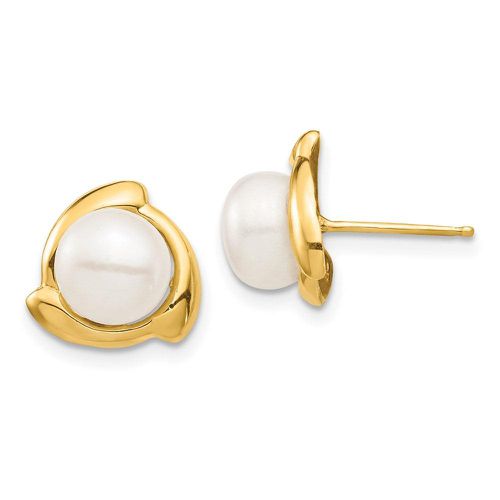 K 7-8mm White Button Freshwater Cultured Pearl Post Earrings - Jewelry - Modalova