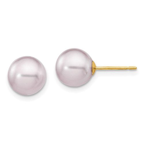 K 8-9mm Purple Round Freshwater Cultured Pearl Stud Post Earrings - Jewelry - Modalova