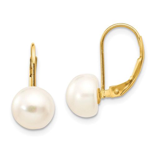 K 8-9mm White Button Freshwater Cultured Pearl Leverback Earrings - Jewelry - Modalova