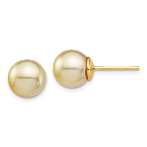K 9-10mm Golden Round Saltwater Cultured South Sea Pearl Post Earrings - Jewelry - Modalova