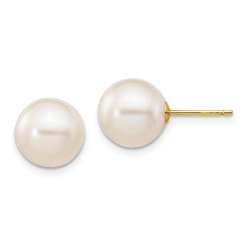 K 9-10mm White Round Freshwater Cultured Pearl Stud Post Earrings - Jewelry - Modalova