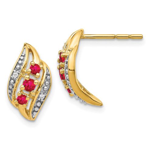 K Gold w/ Siam Ruby & Diamond Polished Post Earrings - Jewelry - Modalova