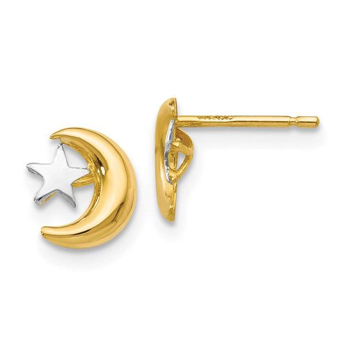 K Polished & Rhodium Moon & Star Post Earrings - Jewelry - Modalova