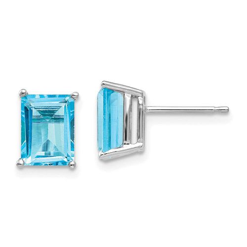 K White Gold 8x6mm Emerald Cut Blue Topaz Earrings - Jewelry - Modalova