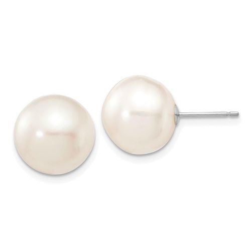 K White Gold 11-12mm White Button FW Cultured Pearl Stud Post Earrings - Jewelry - Modalova