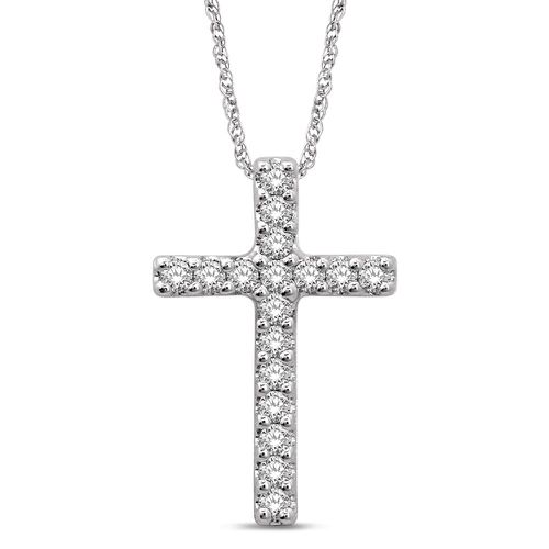 K White Gold 1/10 Ct.Tw.Diamond Cross Pendant - Gem Star Imports - Modalova