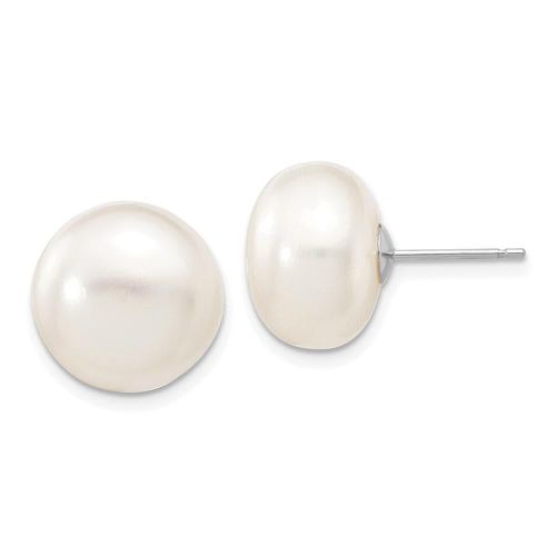 K White Gold 12-13mm White Button FW Cultured Pearl Stud Post Earrings - Jewelry - Modalova