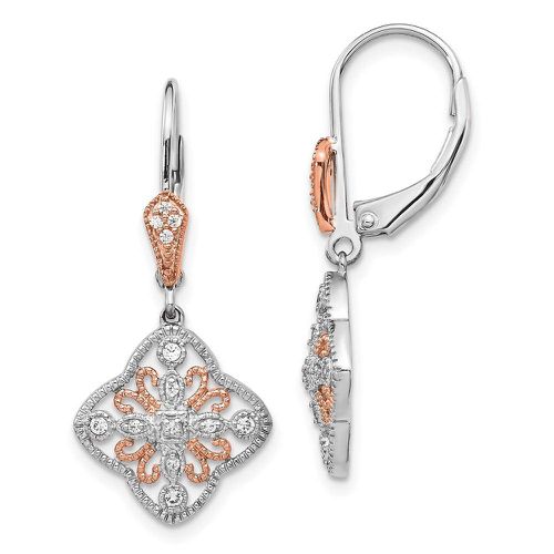 K White Gold w/Rose Rhodium Diamond Leverback Earrings - Jewelry - Modalova