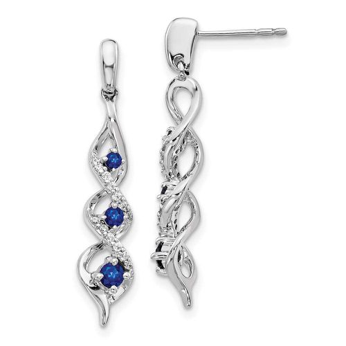 K White Gold Diamond and Blue Sapphire Post Dangle Earrings - Jewelry - Modalova