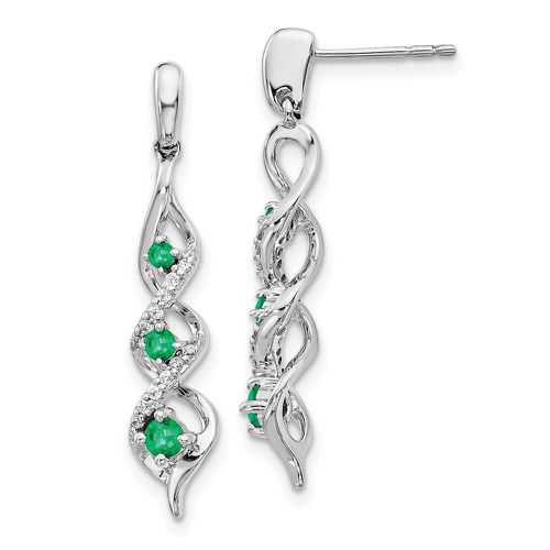 K White Gold Diamond and Emerald Post Dangle Earrings - Jewelry - Modalova