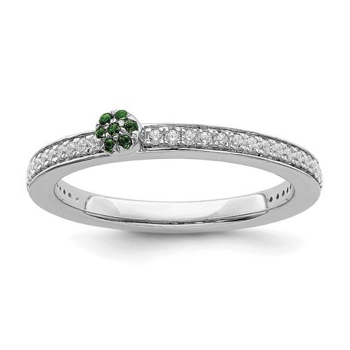 K White Gold Created Emerald/Diamond Ring - Stackable Expressions - Modalova