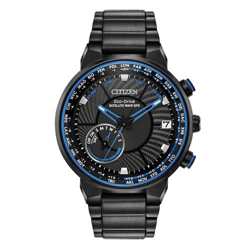 Men's World Timer Watch - Satellite Wave GPS Black Steel Bracelet Black Dial - Citizen - Modalova