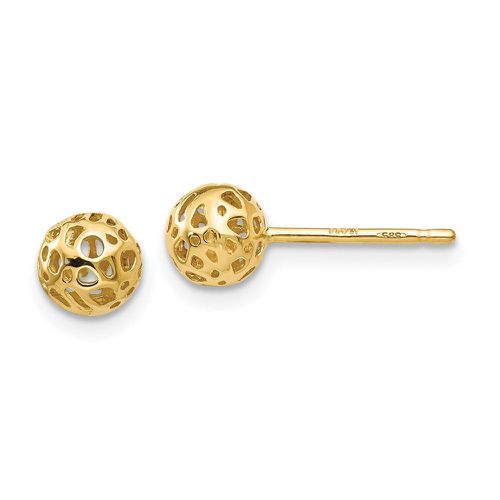 K Yellow Gold Small Fancy Ball Post Earrings - Jewelry - Modalova