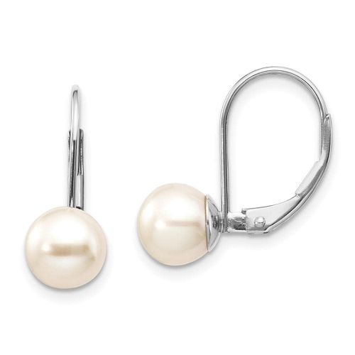 K White Gold 7-8mm Round Freshwater Cultured Pearl Leverback Earrings - Jewelry - Modalova