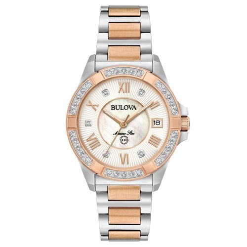 Women's Diamond Watch - Marine Star Quartz White MOP Dial Two Tone / 98R234 - Bulova - Modalova