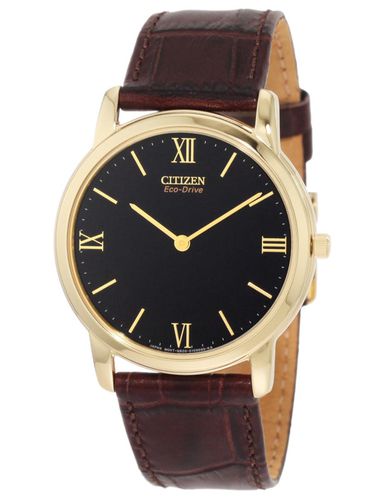 AR1122-03E Men's Stiletto Gold Tone Brown Leather Strap Watch - Citizen - Modalova